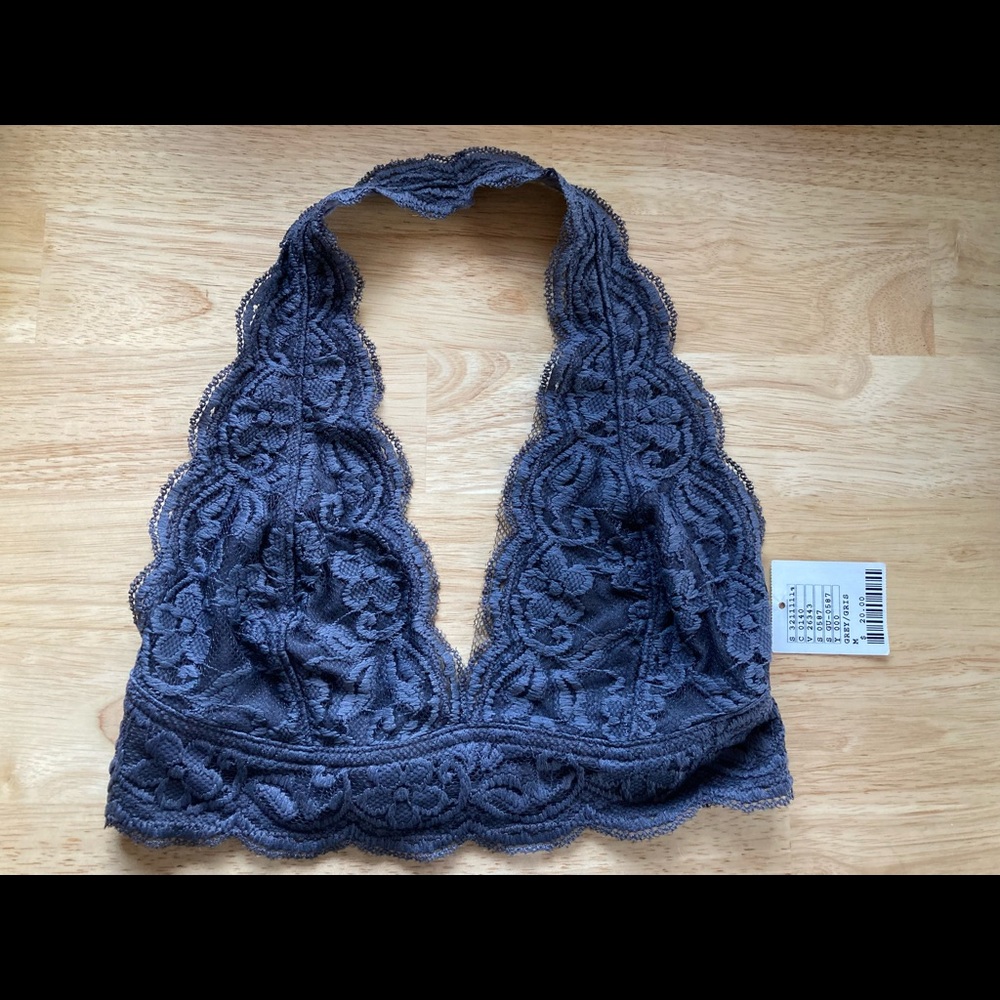 Out From Under Lace Halter Bralette - Women’s Size Medium Grey